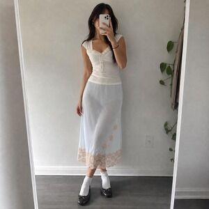 Vintage Pastel Blue Semi Sheer Slip Skirt Women S Cottagecore Coquette Lace